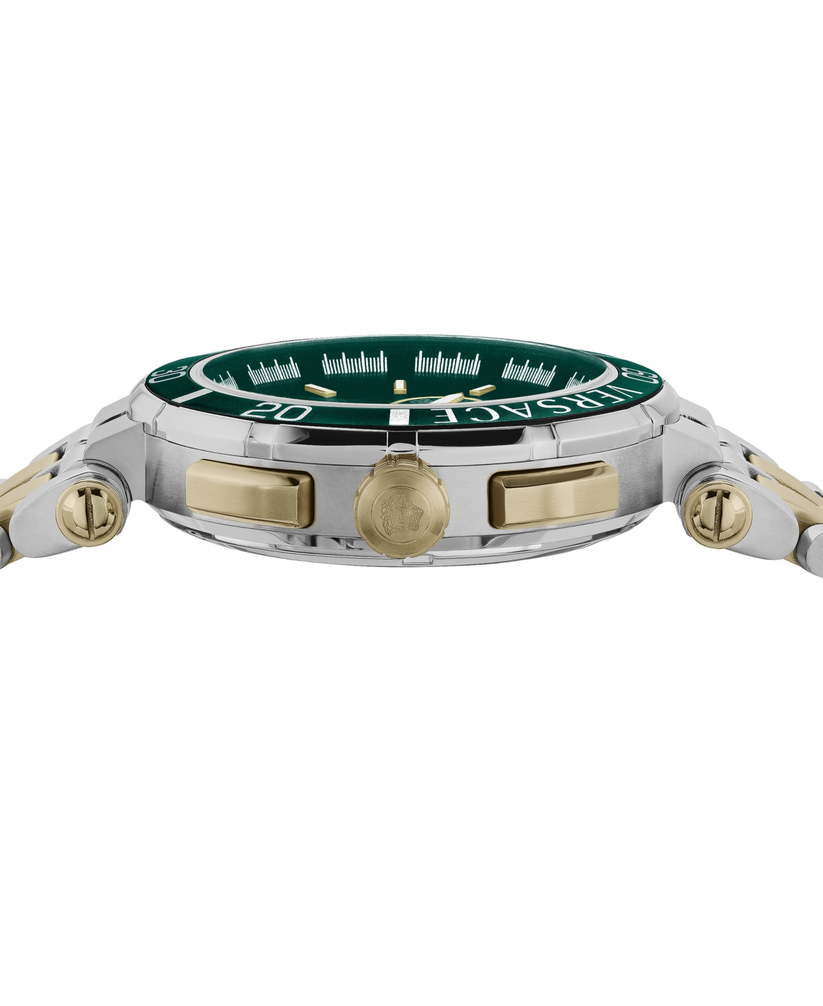 Shop Versace Men's Swiss Chronograph Greca Two Tone Bracelet Watch 45mm