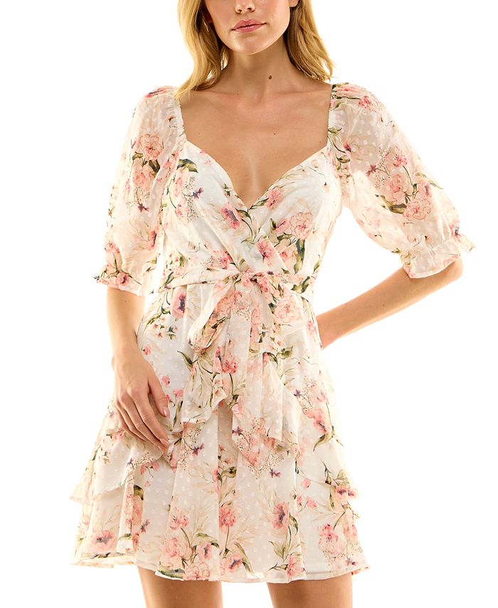 Trixxi Juniors Floral Print Chiffon Ruffled Fit Flare Dress