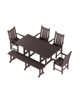 6 Piece Outdoor Patio Dining Set Outdoor Table and Bench Armchair Set