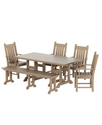 6 Piece Outdoor Patio Dining Set Outdoor Table and Bench Armchair Set
