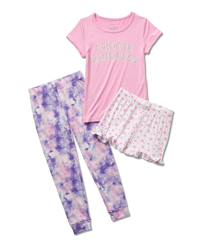 Tahari Little, Big Girls 3-Piece Pajama Set with Glitter Long Sleeve ...