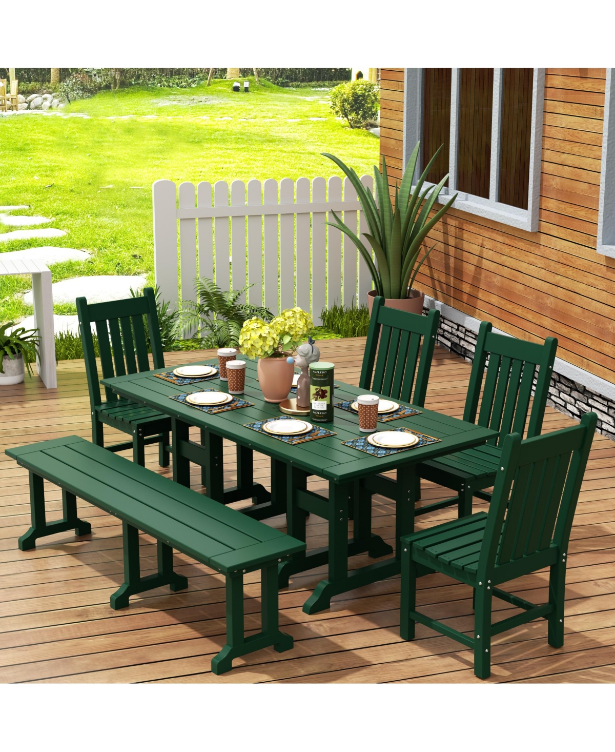 WestinTrends 6 Piece Outdoor Patio Dining Set Table and Bench Chair