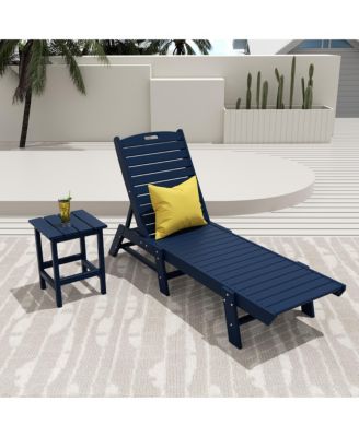 2 Pieces Poly Outdoor Patio Chaise Lounge Chair with Side Table Set