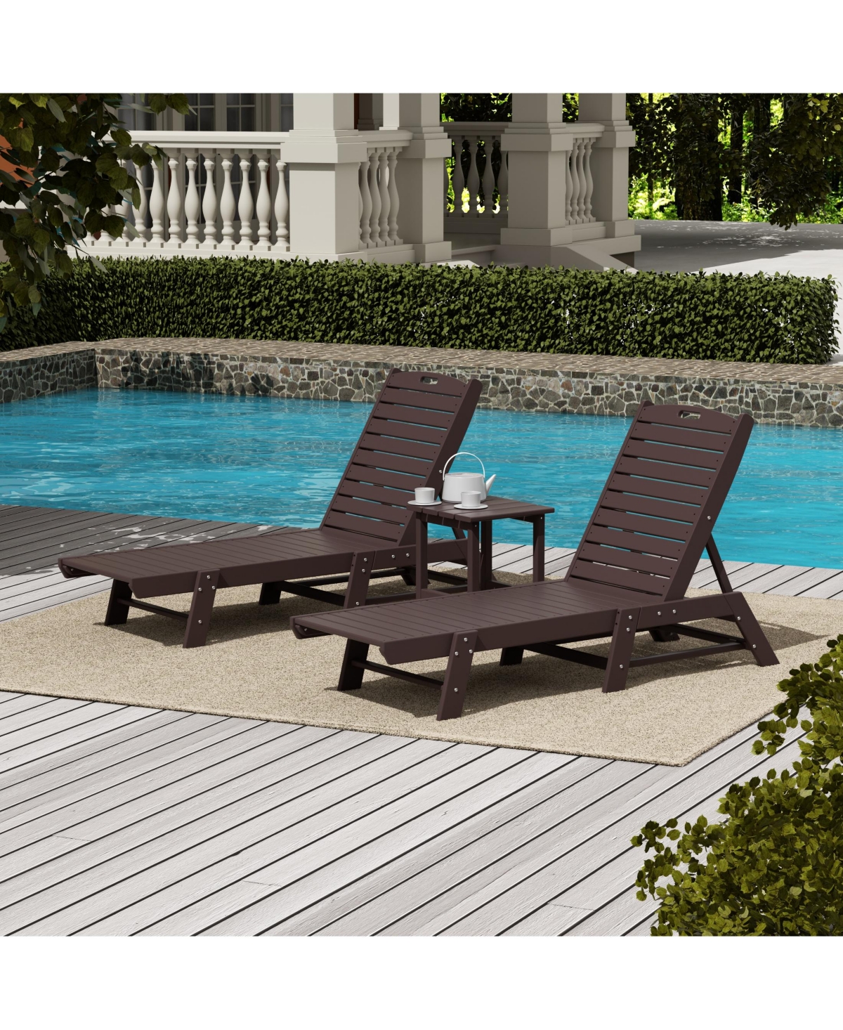 WestinTrends Pieces Poly Outdoor Patio Chaise Lounge Chair with Side Table Set