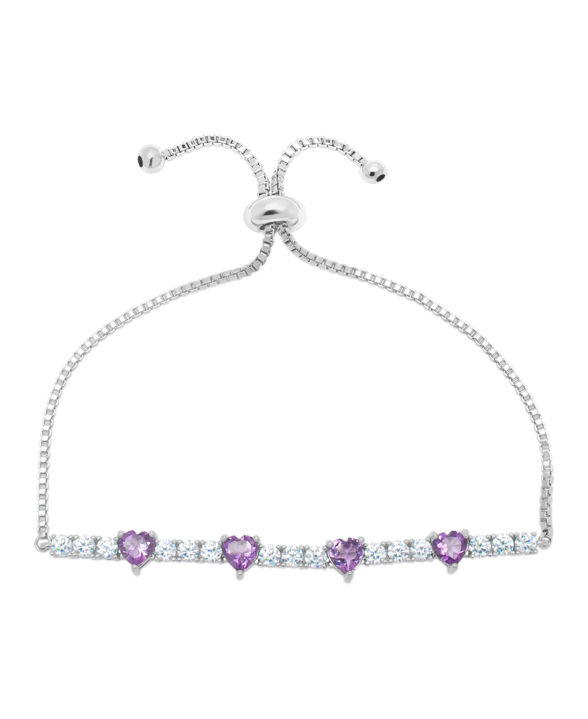 Macy's Silver Plated Brass Simulated Amethyst And Cubic Zirconia Heart Link Bracelet