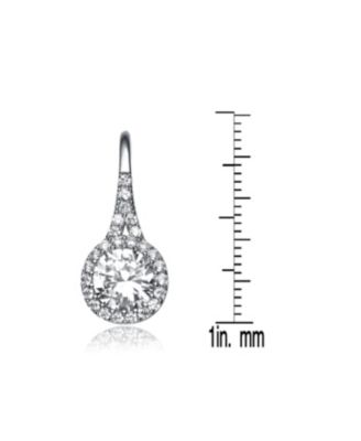Sterling Silver Clear Round Cubic Zirconia Partially Paved and Haloed Solitaire Drop Earrings