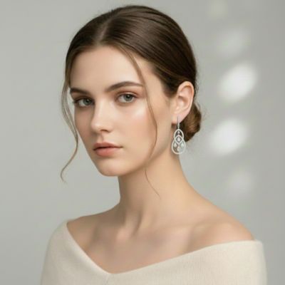 Cubic Zirconia Sterling Silver Double Teardrop Chandelier Earrings