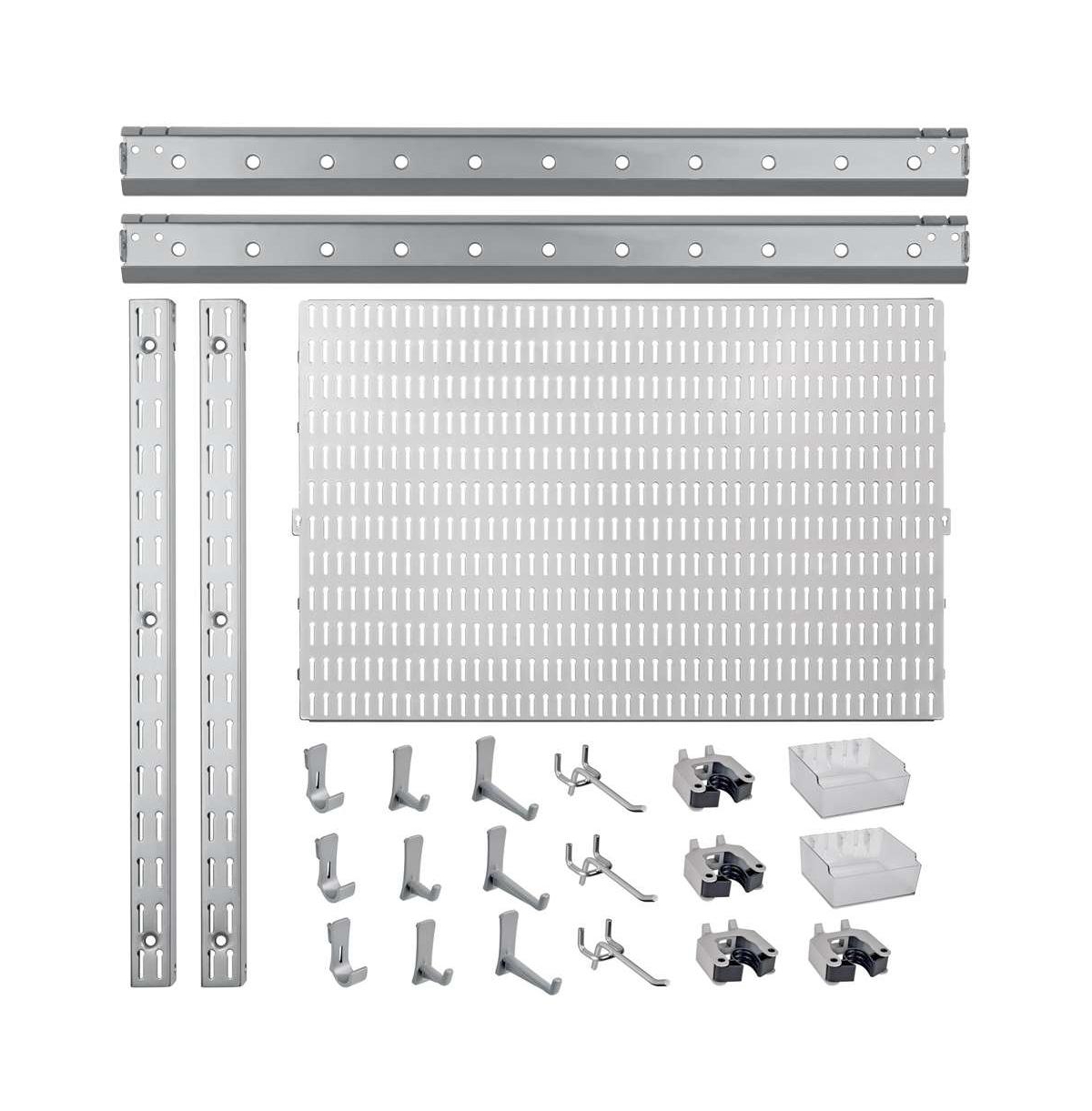 23 Piece Garage Organizer Wall Storage System with Pegboard, Hooks and Hangers - Grey