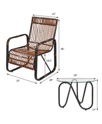 3PCS Patio Rattan Furniture Set Conversational Sofa Coffee Table Garden