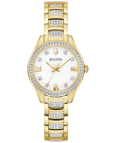 Женские часы Bulova Crystal Gold-Tone Stainless Steel Bracelet Watch 29mm