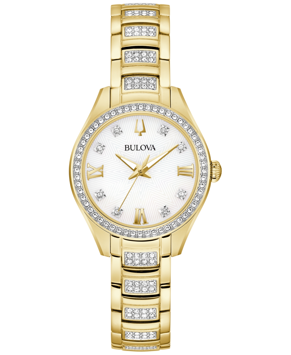 Bulova Women's Crystal Gold-tone Stainless Steel Bracelet Watch 29mm In White/gold