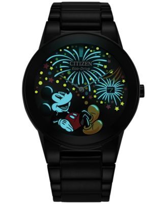 Eco-Drive Unisex Disney Mickey Mouse Black Stainless Steel Bracelet Watch 40mm