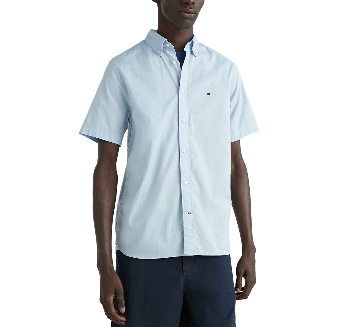 Tommy Hilfiger Men's Flex Poplin Regular-fit Short-sleeve Shirt In Calm Blue
