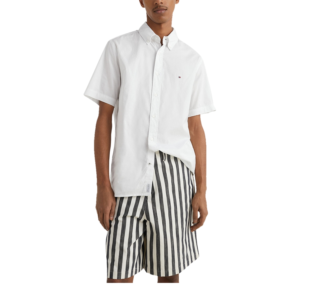 Shop Tommy Hilfiger Men's Flex Poplin Regular-fit Short-sleeve Shirt In White