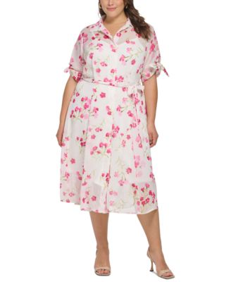 Calvin Klein Plus Size Tie-Sleeve Belted Shirtdress Macy's