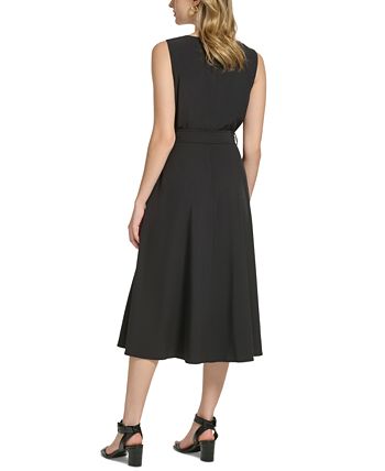Calvin Klein Women's V-Neck Sleeveless Belted Midi Dress & Reviews - Dresses  - Women - Macy's