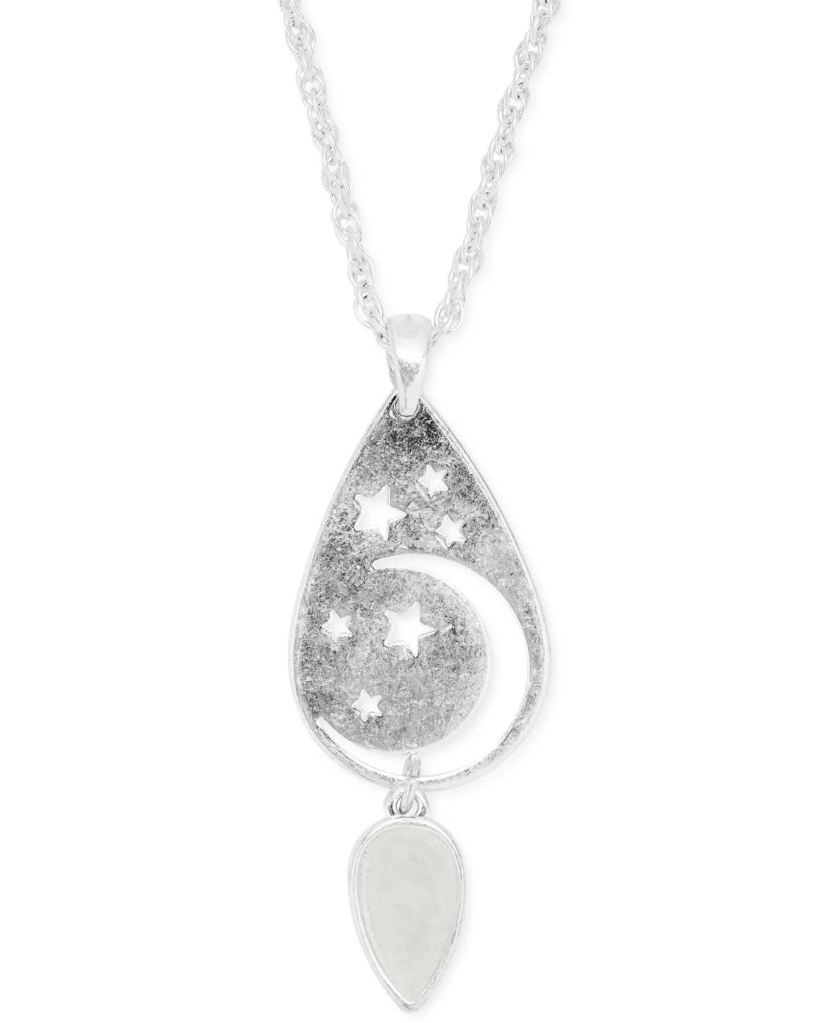 Lucky Brand Silver-tone Moon & Stars Openwork Pendant Necklace, 17-1/8" + 2" Extender In White