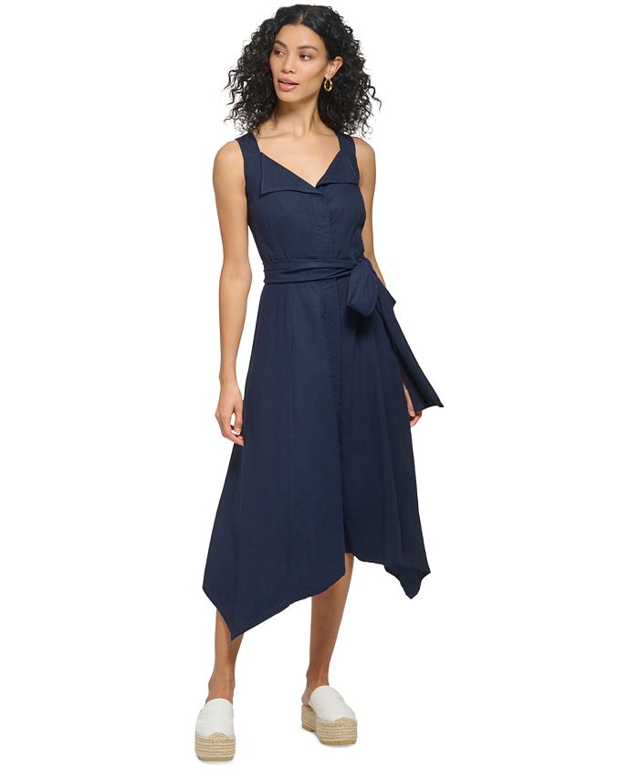 Asymmetrical button hot sale front midi dress