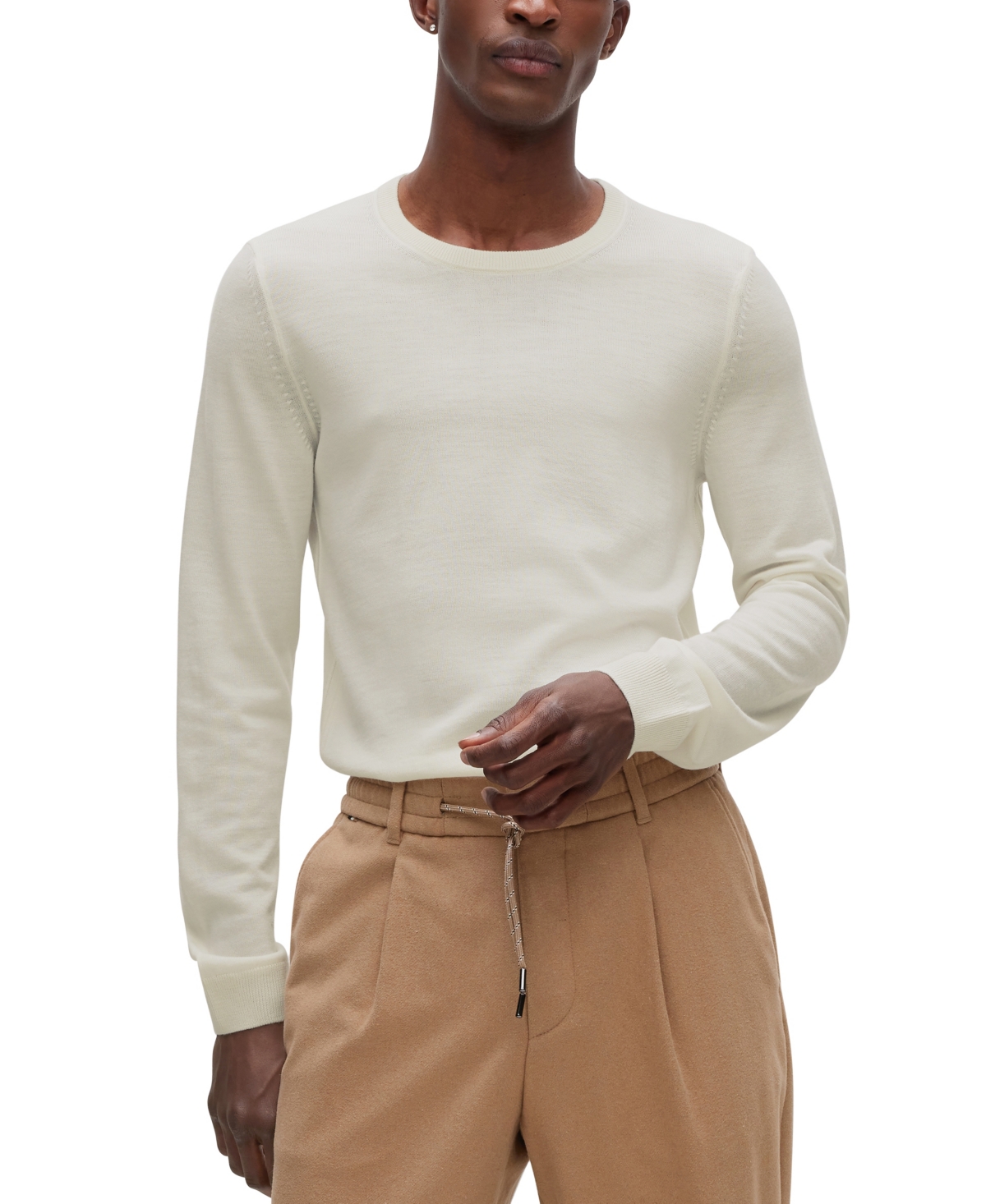 Shop Hugo Boss Boss By  Men's Wool Slim-fit Sweater In Open White