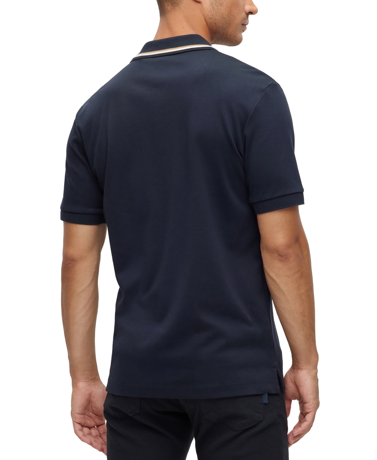 Shop Hugo Boss Boss By  Men's Cotton Striped Collar Slim-fit Polo Shirt In Dark Blue