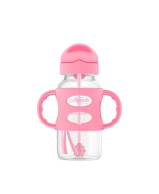 Baby Wide-Neck Sippy Straw Bottle with 100% Silicone Handles, 9oz, Pink