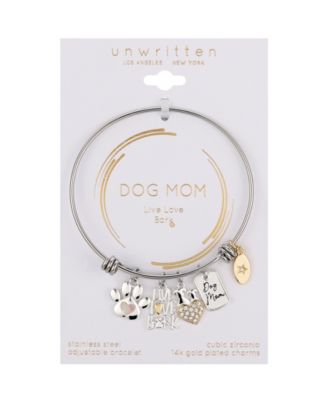 14K Gold Two Tone Flash-Plated Crystal Live Love Bark Dog Mom Multi Charm Bangle Bracelet