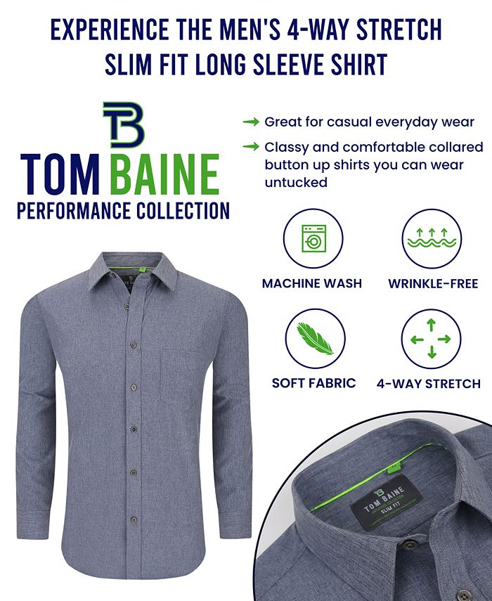 Tom Baine Men's Slim Fit Performance Long Sleeve Solid Button Down