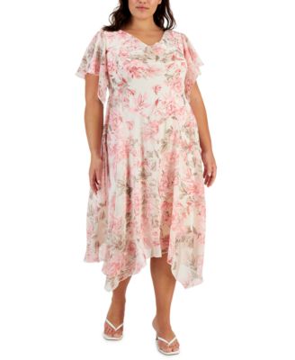 Robbie Bee - Plus Size Flutter-Sleeve Handkerchief-Hem Dress