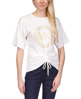 Michael Kors - Women's Printed-Logo Ruched-Front Top