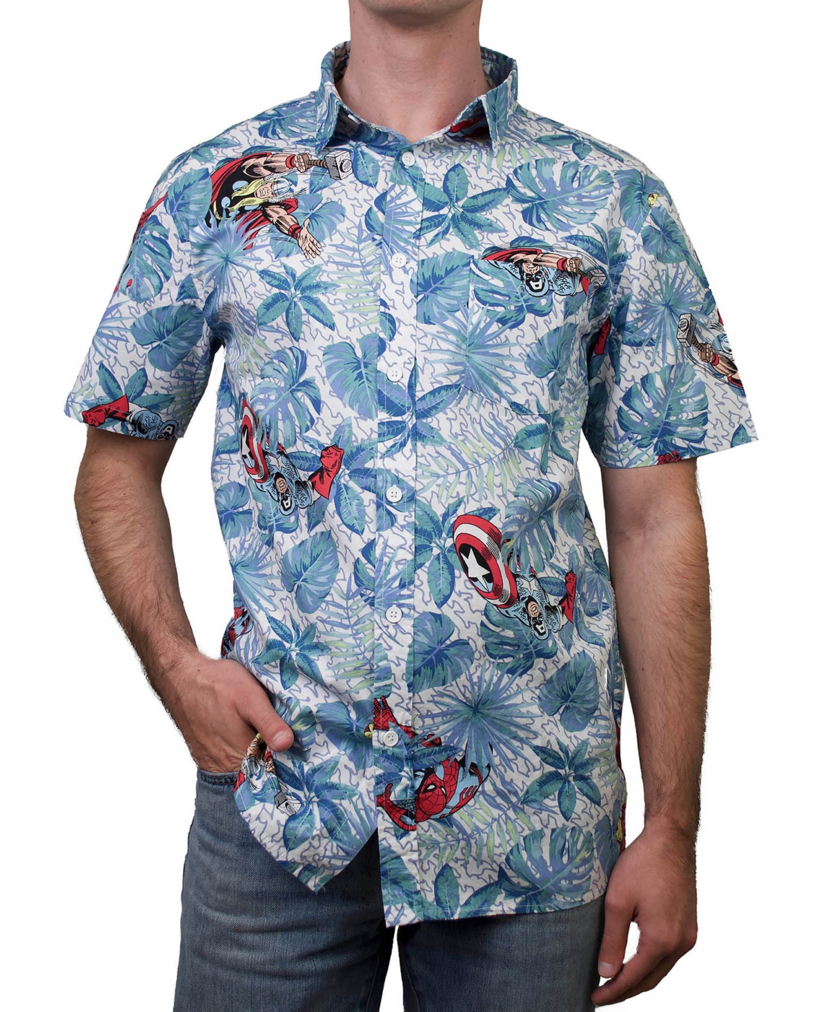 Fifth Sun Men's Marvel Retro Paradise Short Sleeves Woven Shirt In Multi Color