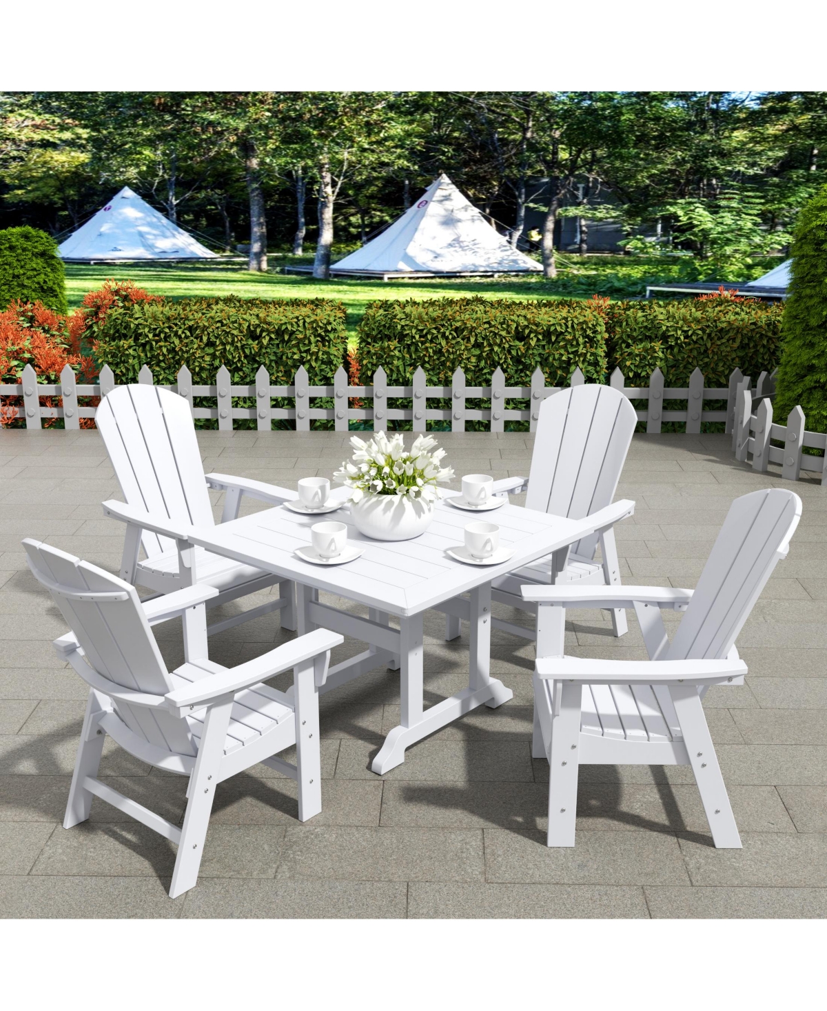 WestinTrends 5 Piece Outdoor Patio Dining Square Table and Curved Back Armchair Set