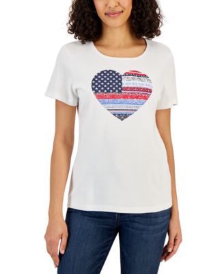 Karen Scott - Women's Rhinestone Heart Graphic T-Shirt