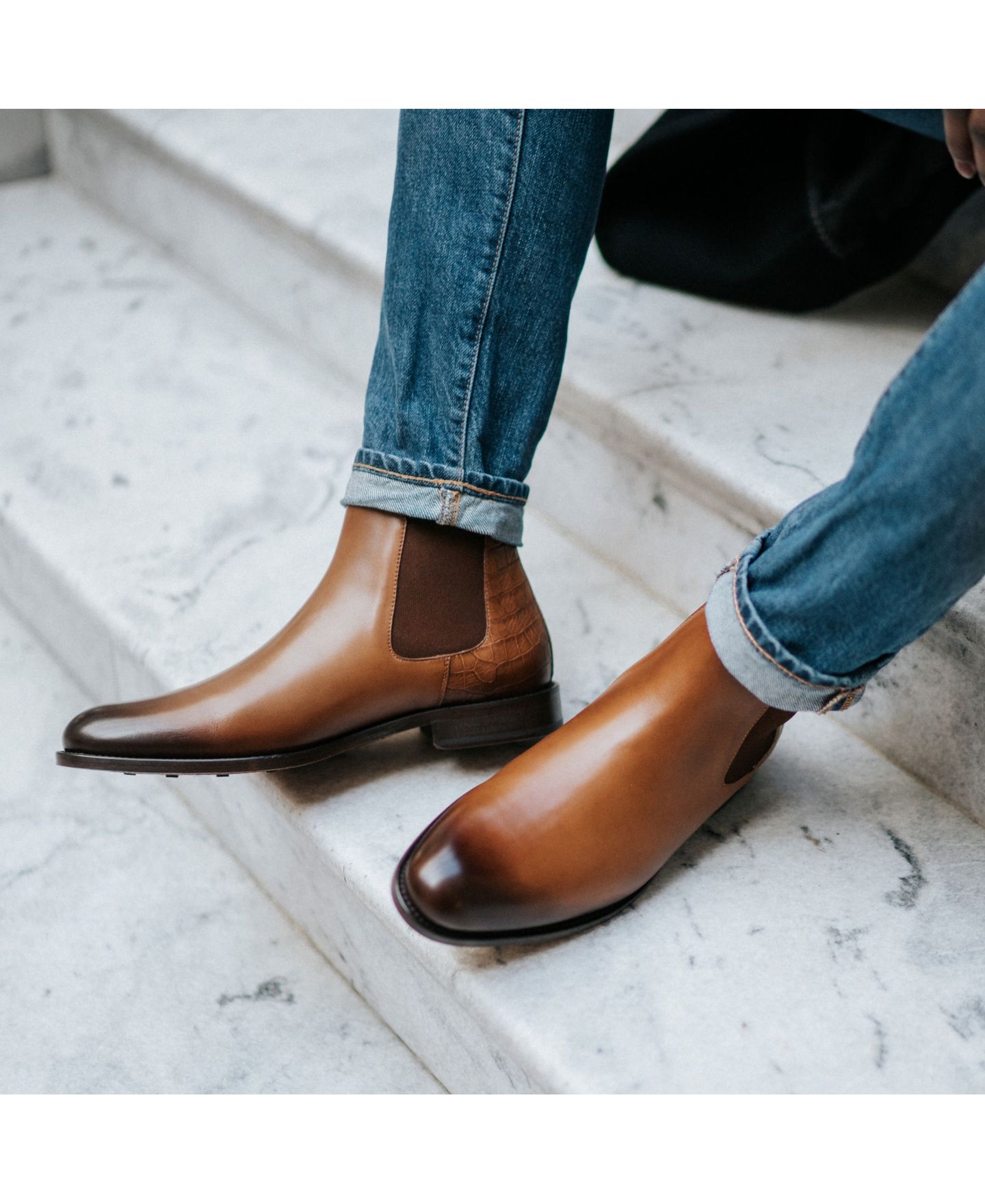Мужские ботинки Taft Hiro Leather and Embossed Croc Detailing Chelsea, цвет: Медовый — фото 6