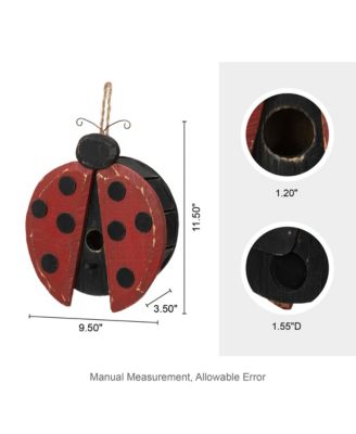 11.5" H Distressed Solid Wood Ladybug Birdhouse