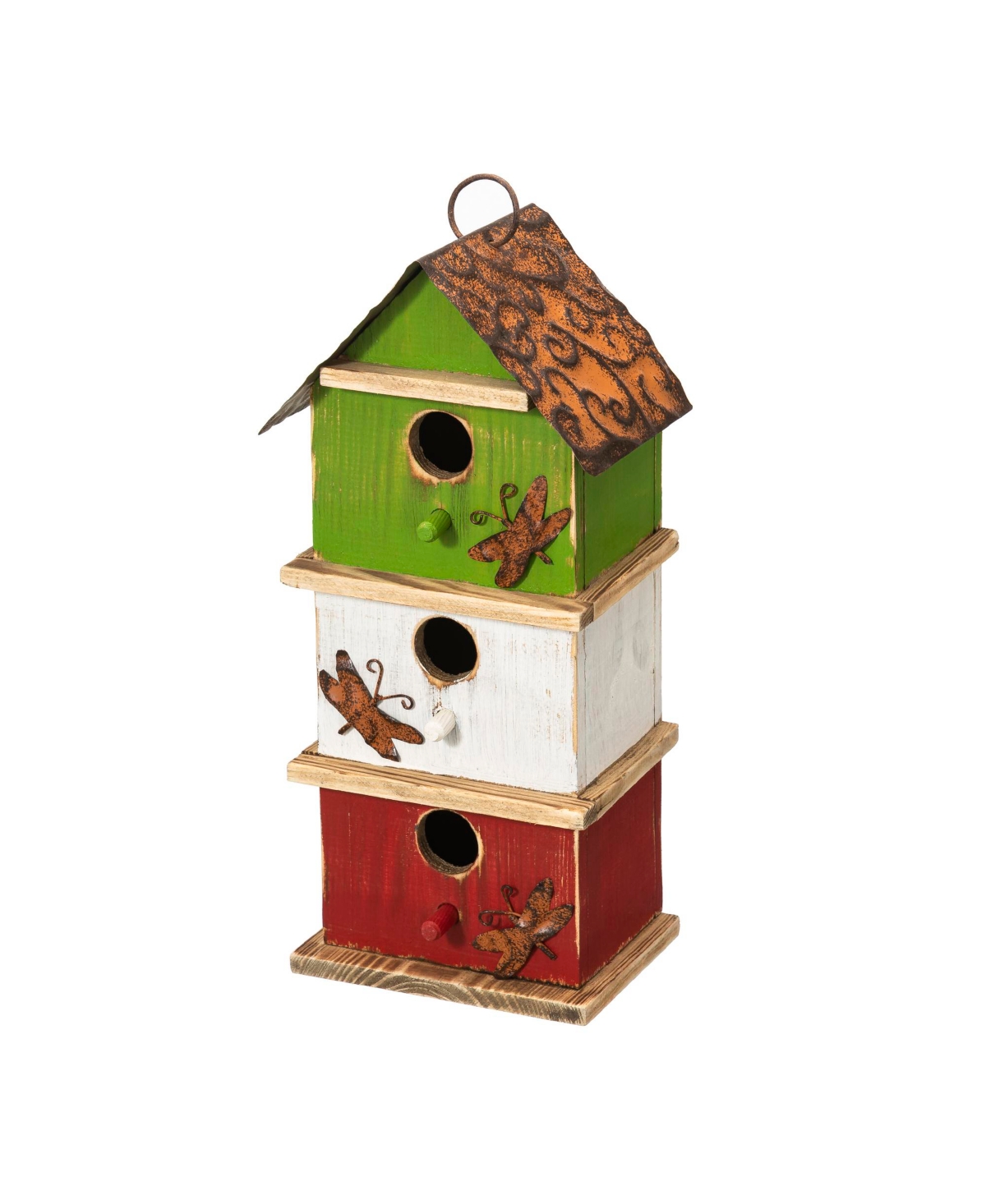 Glitzhome 13.75" H Three-Tiered Distressed Solid Wood Birdhouse
