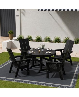 5 Piece Outdoor Patio Dining Round Table and Modern Armchair Set