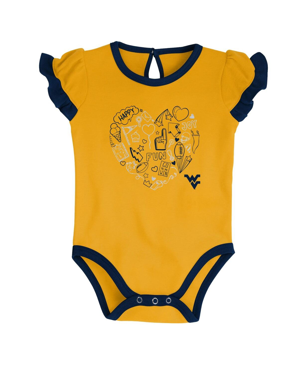 Shop Outerstuff Girls Newborn And Infant Navy, Gold West Virginia Mountaineers Too Much Love Two-piece Bodysuit Set In Navy,gold