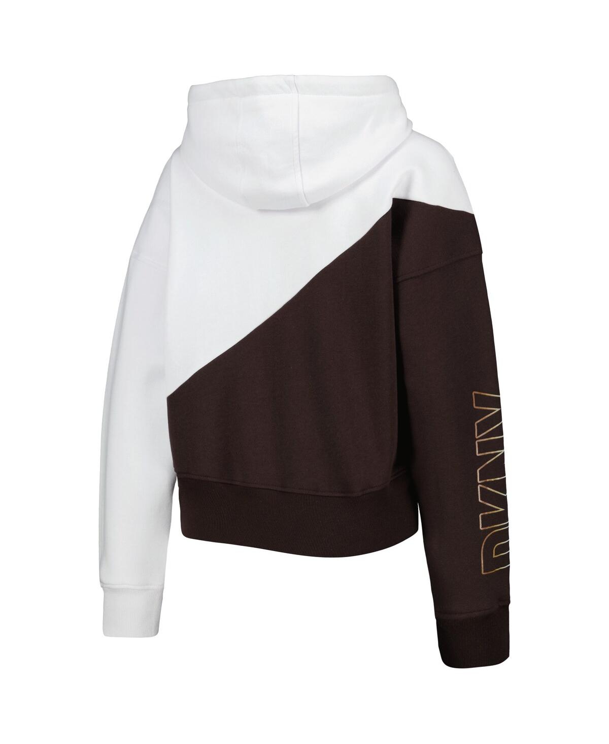 Shop Dkny Women's  Sport White, Brown Cleveland Browns Bobbi Color Blocked Pullover Hoodie In White,brown