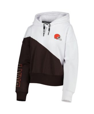 Women's White, Brown Cleveland Browns Bobbi Color Blocked Pullover Hoodie