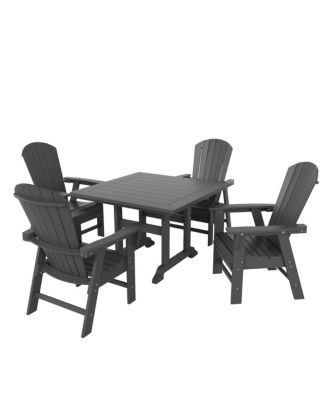 5 Piece Outdoor Patio Dining Square Table and Shell Back Armchair Set