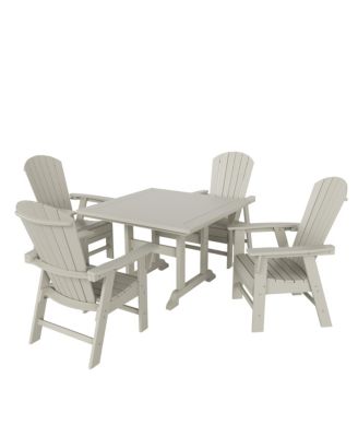 5 Piece Outdoor Patio Dining Square Table and Shell Back Armchair Set