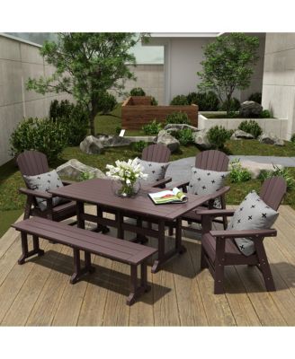 6 Piece Outdoor Patio Dining Table and Armchair Dining Bench Set