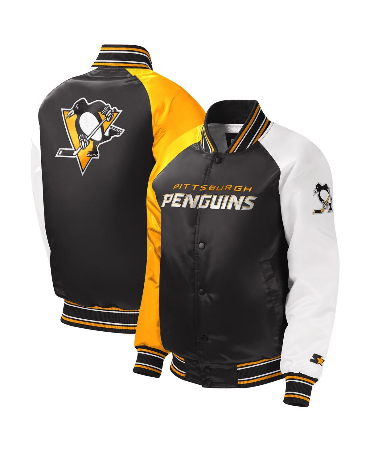 Shop Starter Big Boys, Girls And  Black Pittsburgh Penguins Raglan Full-snap Varsity Jacket