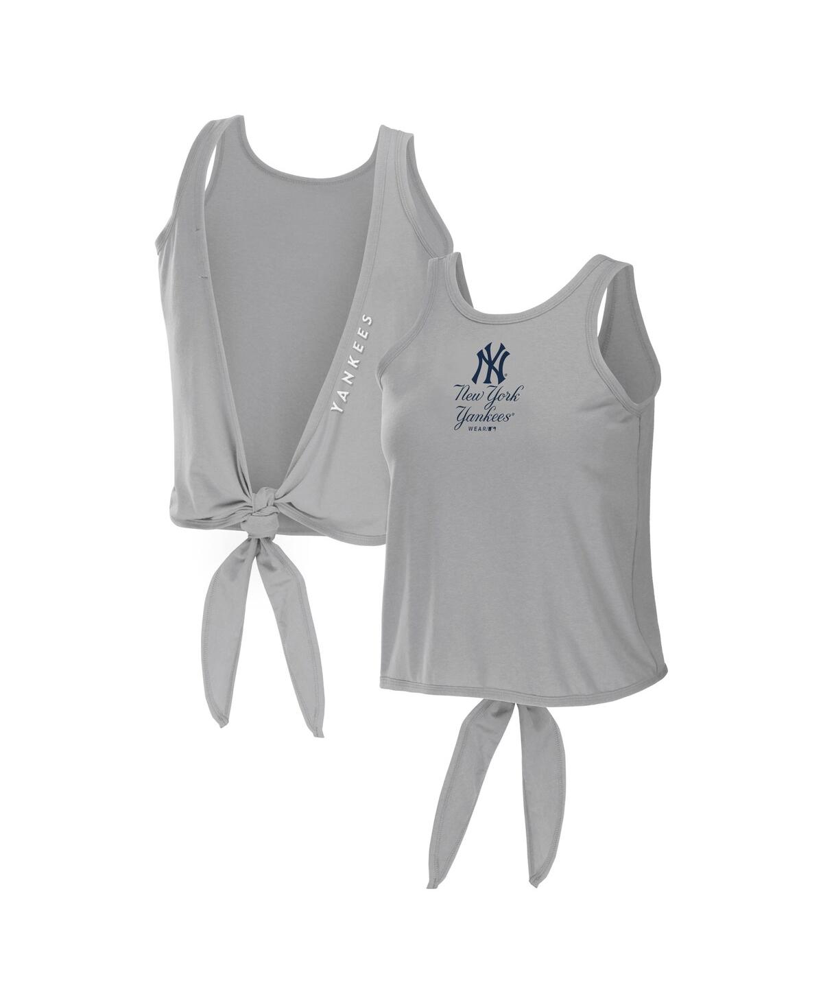 Shop Wear By Erin Andrews Women's  Gray New York Yankees Open Back Twist Tie Tank Top