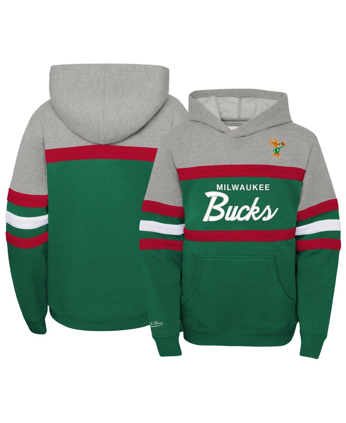 Mitchell & Ness Kids' Big Boys And Girls Boys  Heather Gray, Green Milwaukee Bucks Hardwood Classics Head C In Heather Gray,green