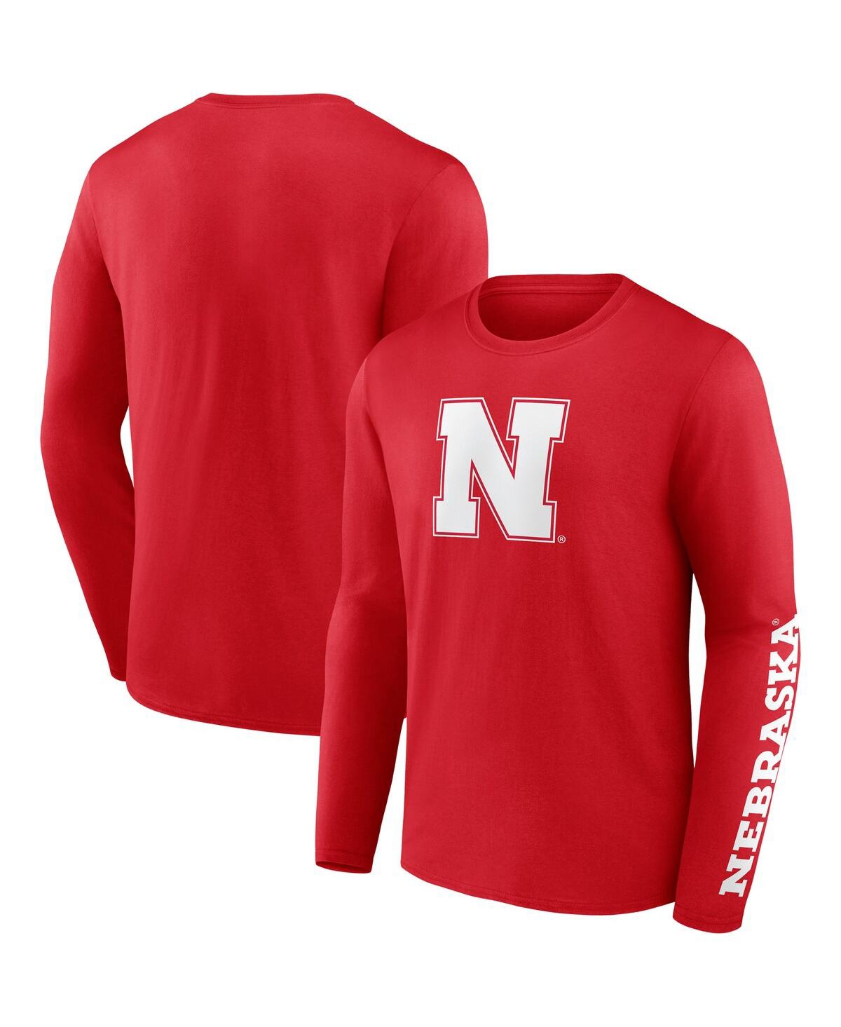 Fanatics Men's  Red Nebraska Huskers Double Time 2-hit Long Sleeve T-shirt