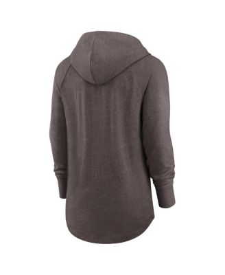 Women's Heathered Brown Cleveland Browns Minimal Statement Raglan Funnel Neck Pullover Hoodie
