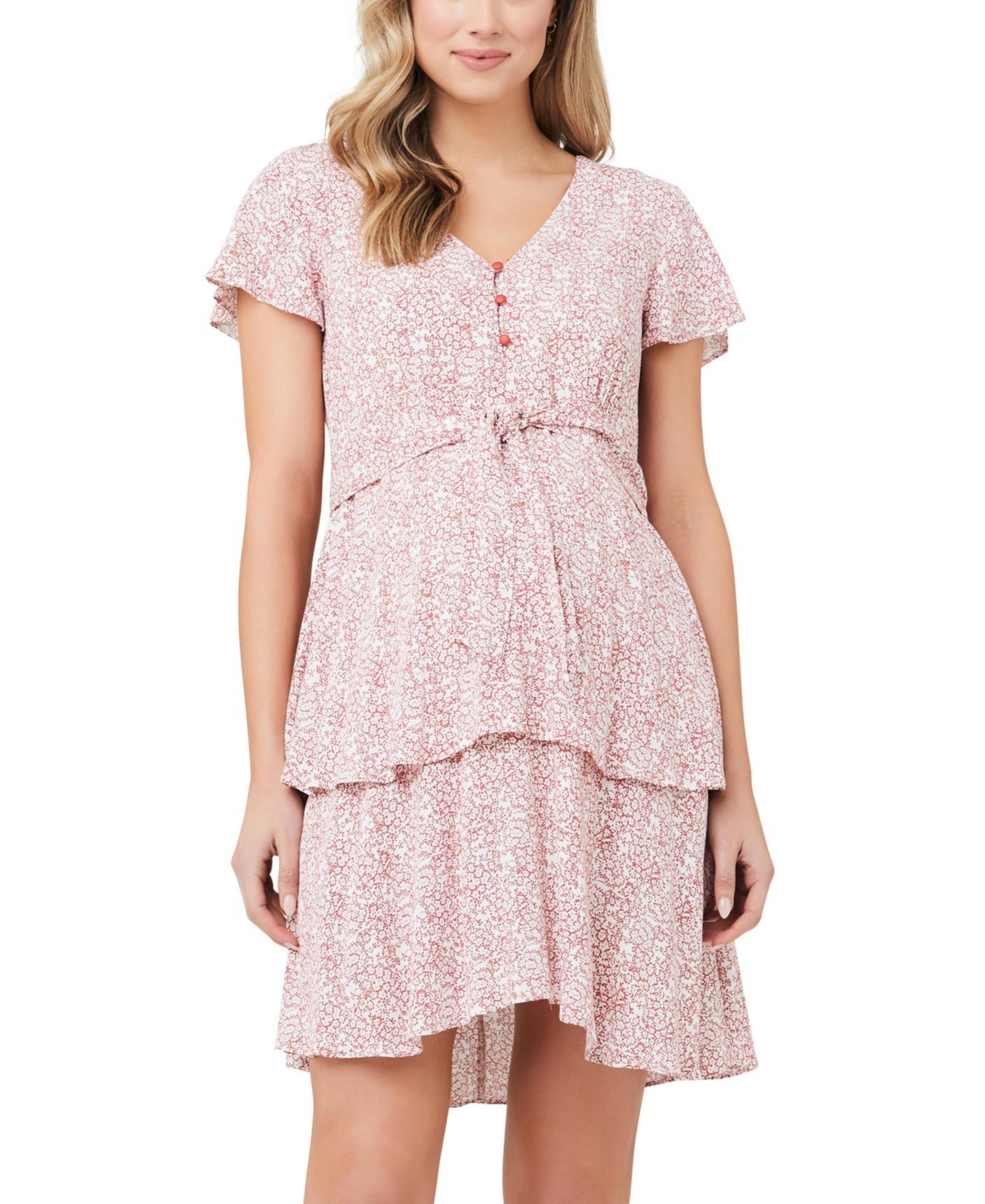 RIPE MATERNITY MATERNITY LULU LAYERED FLORAL DRESS WITH BUTTONS