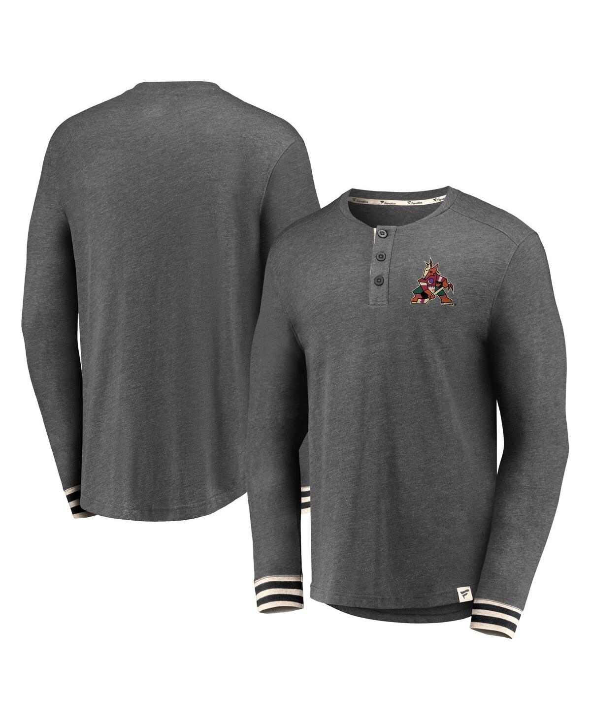 Men's FanaticsArizona Coyotes True Classics Henley Long Sleeve T-shirt - Heathered Charcoal