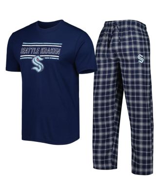 Men's Navy, Gray Seattle Kraken Badge T-shirt and Pants Sleep Set